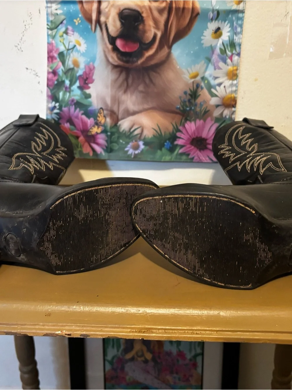 Classic Black Western Cowboy Boots with Silver Stitching